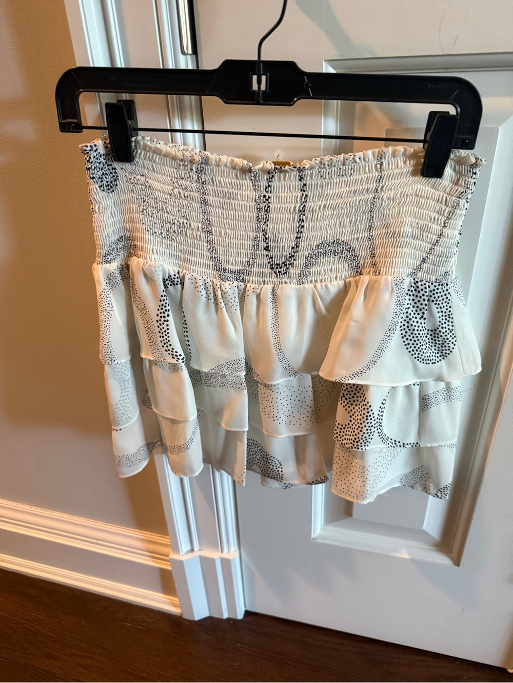 Ramy Brook Printed Annabelle Smocked Mini Skirt — Cream with Black Dot Print